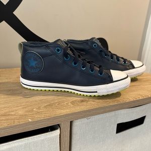 Converse Boys Navy leather slip on mid top sneaker